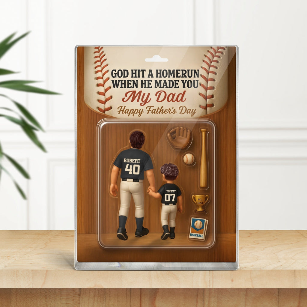 God Hit A Home Run When He Made You Our Dad Custom Action Figure Personalized Acrylic Block Plaque, Fathers Day Gift for Baseball Dad